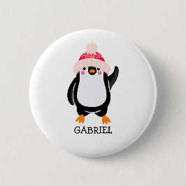 Personalisierter Niedlicher Weihnachtspenguin in R Button