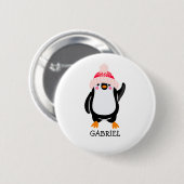 Personalisierter Niedlicher Weihnachtspenguin in R Button (Vorne & Hinten)