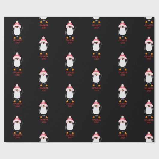 Personalisierter Niedlicher Weihnachtspenguin in R Geschenkpapier (Flach)
