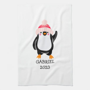 Personalisierter Niedlicher Weihnachtspenguin in R Geschirrtuch