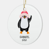 Personalisierter Niedlicher Weihnachtspenguin in R Keramik Ornament (Links)