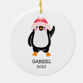 Personalisierter Niedlicher Weihnachtspenguin in R Keramik Ornament (Hinten)