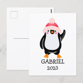 Personalisierter Niedlicher Weihnachtspenguin in R Postkarte