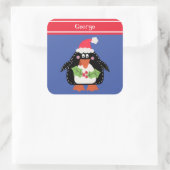 Personalisierter Niedlicher Weihnachtspenguin Quadratischer Aufkleber (Tasche)