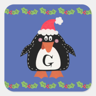 Personalisierter Niedlicher Weihnachtspenguin Quadratischer Aufkleber