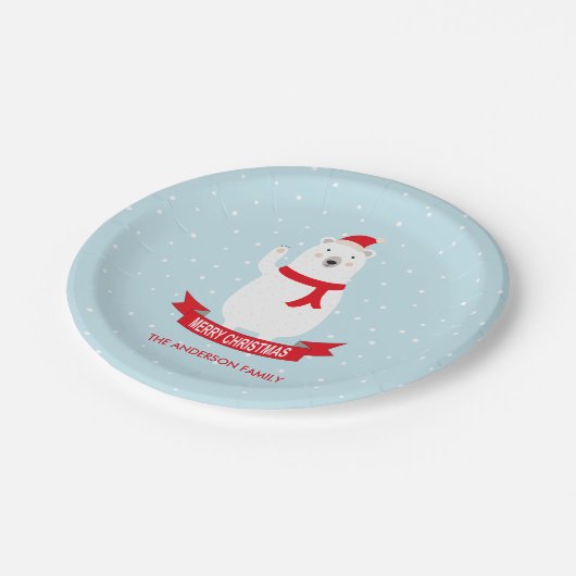 Personalisierter Niedlicher Weihnachtspolar Pappteller (Schrägansicht)