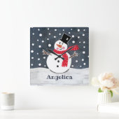Personalisierter Niedlicher Weihnachtsschnee Quadratische Wanduhr (Zuhause)