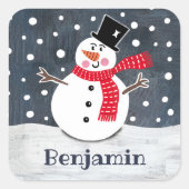 Personalisierter Niedlicher Weihnachtsschneemann Quadratischer Aufkleber (Vorderseite)