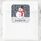 Personalisierter Niedlicher Weihnachtsschneemann Quadratischer Aufkleber (Tasche)
