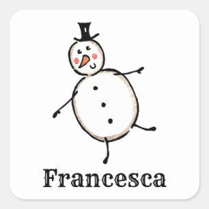Personalisierter Niedlicher Weihnachtsschneemann Quadratischer Aufkleber