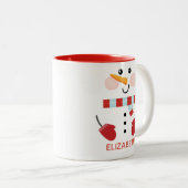 Personalisierter Niedlicher Weihnachtsurlaub Snowm Zweifarbige Tasse (VorderseiteRechts)