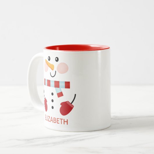 Personalisierter Niedlicher Weihnachtsurlaub Snowm Zweifarbige Tasse (Vorderseite Links)