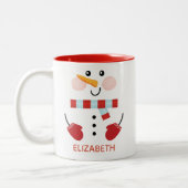 Personalisierter Niedlicher Weihnachtsurlaub Snowm Zweifarbige Tasse (Links)