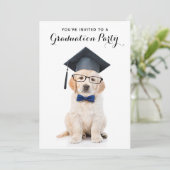 Personalisierter Niedlicher Welpenhund Abschluss Einladung (Stehend Vorderseite)