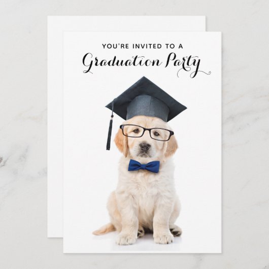Personalisierter Niedlicher Welpenhund Abschluss Einladung (Vorne/Hinten)