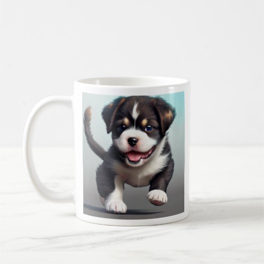 Personalisierter Niedlicher Welpenhund Kaffeetasse (Links)