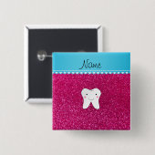 Personalisierter niedlicher Zahnrosa-NamensGlitter Button (Vorne & Hinten)