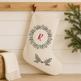 Personalisierter nordischer Kranz-Monogramm-Strump Großer Weihnachtsstrumpf