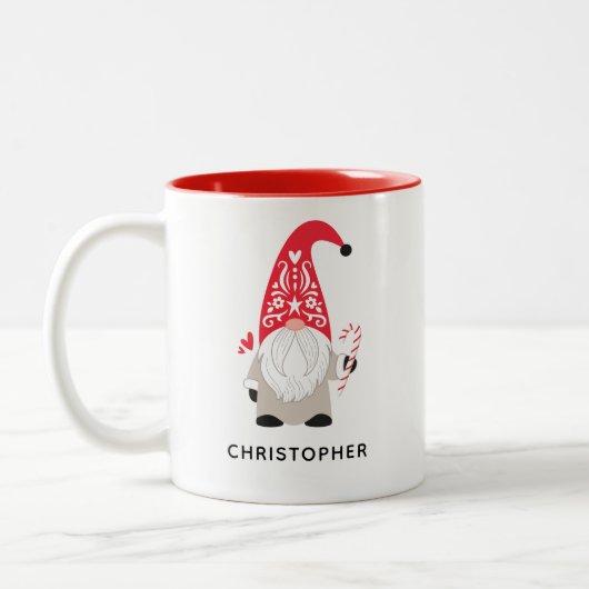 Personalisierter Nordischer Weihnachtsgnome Zweifarbige Tasse (Links)