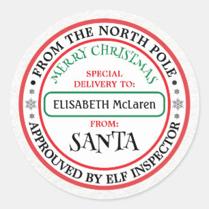 Personalisierter Nordpol-Santa-Name-Aufkleber Runder Aufkleber
