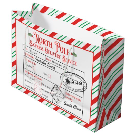 Personalisierter Nordpol Sonderlieferung Santa Große Geschenktüte (Vorderseite Schrägansicht)