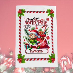 Personalisierter North Pole Express Elf Mittlere Geschenktüte