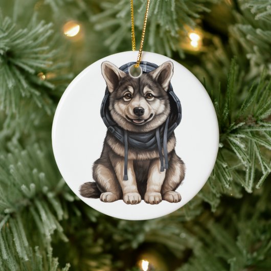 Personalisierter Norwegischer Elkhound Keramik Ornament (Baum)