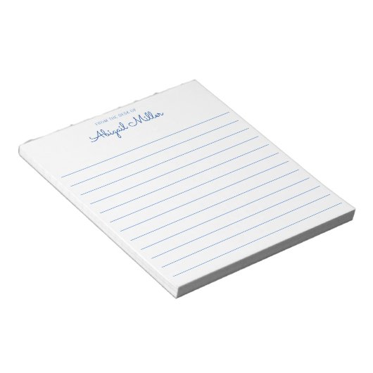 Personalisierter Notepad mit blauer Bezeichnung Notizblock (angewinkelt)