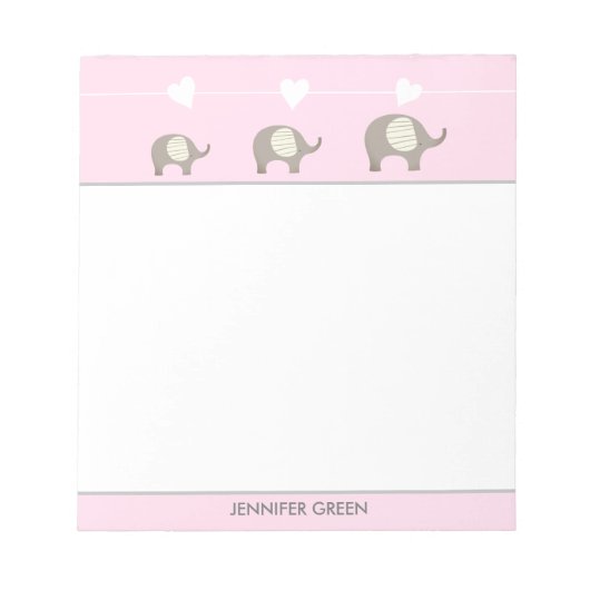 Personalisierter Notepad mit rosa grauem Herz Notizblock (Vorderseite)