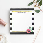 Personalisierter Notepad mit schwarzem Streifen un Notizblock<br><div class="desc">Das moderne Notizblock mit Blumenmuster weist schicke schwarz-weiße Streifen mit einer hübschen Aquarellpansie-Blume auf,  und die Imitate haben goldene Akzente. Passen Sie mit einem Monogramm,  Namen oder Text Ihrer Wahl an!</div>