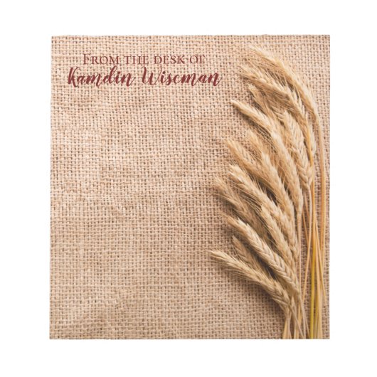 Personalisierter Notepad Wheat auf Burlap Sack Cou Notizblock (Vorderseite)