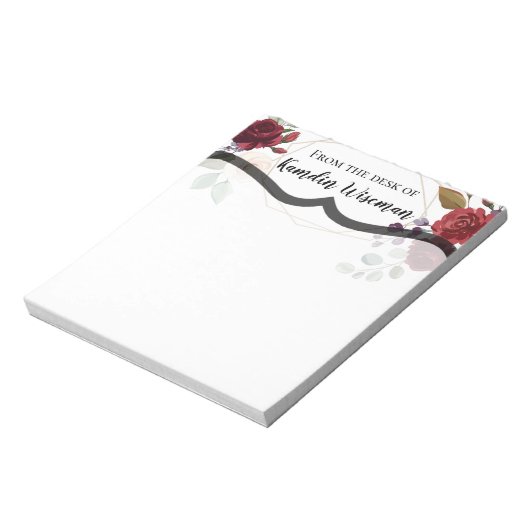 Personalisierter Notepad White Roses Gold Geometri Notizblock (Rotiert)