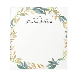 Personalisierter Notizblock Floraler Goldener Kran