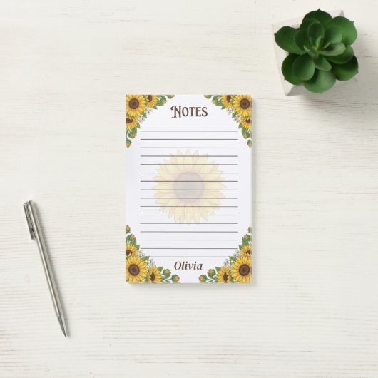 Personalisierter Notizblock mit Sonnenblumen-Linie (Büro)
