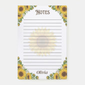 Personalisierter Notizblock mit Sonnenblumen-Linie (Vorderseite)