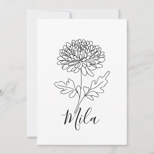 Personalisierter November Chrysanthemum Birth Blum Einladung (Vorderseite)