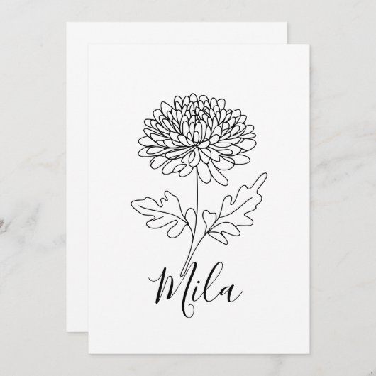 Personalisierter November Chrysanthemum Birth Blum Einladung (Vorne/Hinten)