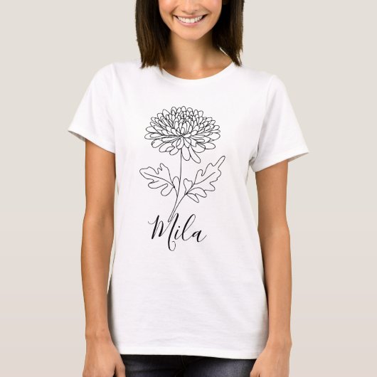 Personalisierter November Chrysanthemum Birth Blum T-Shirt (Vorderseite)