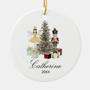 Personalisierter Nussknacker und Feen-Weihnachtsba Keramik Ornament