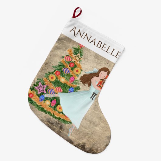 Personalisierter Nutcracker Clara Balletturlaub Großer Weihnachtsstrumpf (Vorderansicht (hängend))