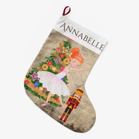 Personalisierter Nutcracker Clara Balletturlaub Großer Weihnachtsstrumpf (Vorderansicht (hängend))