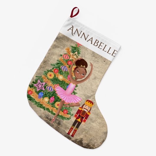 Personalisierter Nutcracker Clara Balletturlaub Großer Weihnachtsstrumpf (Vorderansicht (hängend))