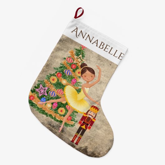 Personalisierter Nutcracker Clara Balletturlaub Großer Weihnachtsstrumpf (Vorderansicht (hängend))