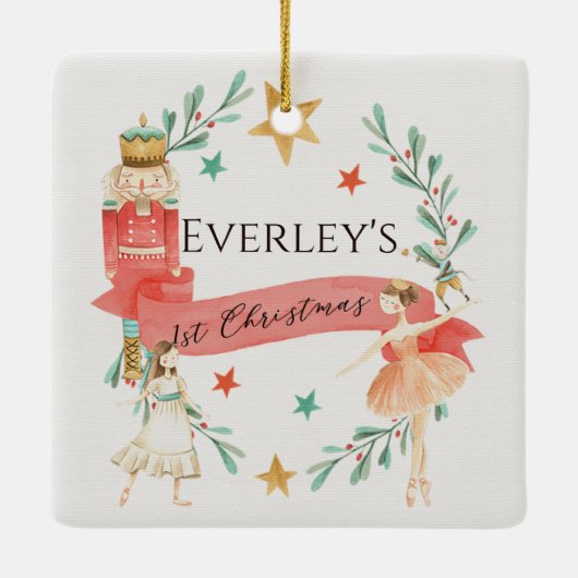 Personalisierter Nutcracker Thema Weihnachtsschmuc Keramikornament (Rückseite)