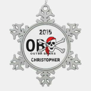Personalisierter OBX-Skull-Crossbones-Pirat Schneeflocken Zinn-Ornament