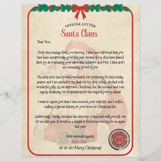 Personalisierter Offizieller Weihnachtsbrief für K (Vorderseite)