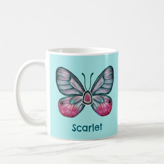 Personalisierter Oktober Aquamarin Glasswing Butte Kaffeetasse (Links)