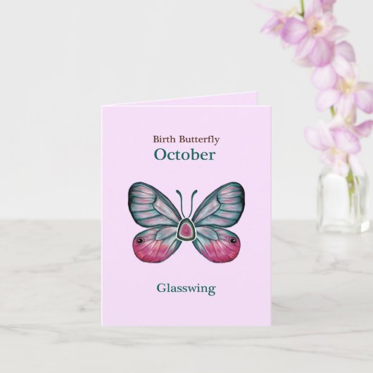 Personalisierter Oktober Pink Glasswing Butterfly Karte (Orchidee)