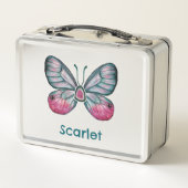Personalisierter Oktober Pink Glasswing Butterfly Metall Brotdose (Rückseite)