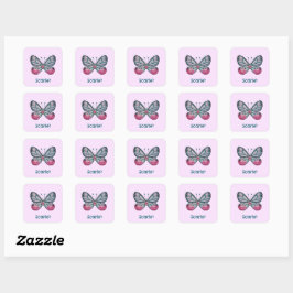 Personalisierter Oktober Pink Glasswing Butterfly Quadratischer Aufkleber
